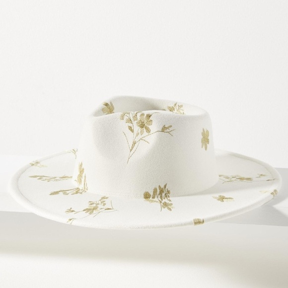 Anthropologie floral rancher hat one size new White Floral Wide-Brim Hat main image 4